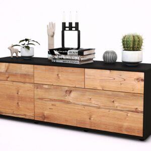 Lowboard Anjelika | Korpus Anthrazit | Front in Pinie Holz Optik | 136x49x35cm (BxHxT)