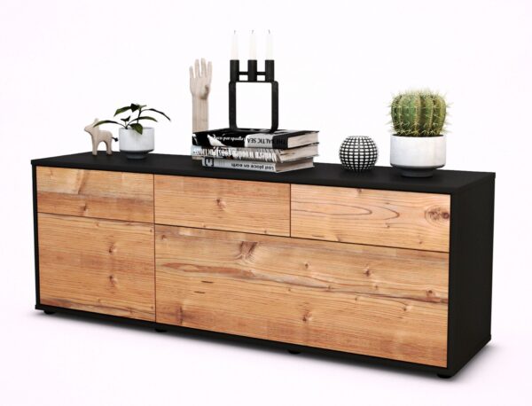 Lowboard Anjelika | Korpus Anthrazit | Front in Pinie Holz Optik | 136x49x35cm (BxHxT)