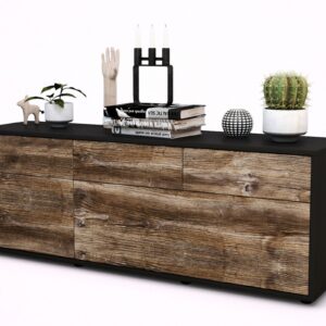 Lowboard Anjelika | Korpus Anthrazit | Front in Treibholz Holz Optik | 136x49x35cm (BxHxT)