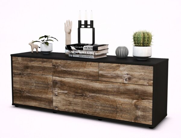Lowboard Anjelika | Korpus Anthrazit | Front in Treibholz Holz Optik | 136x49x35cm (BxHxT)