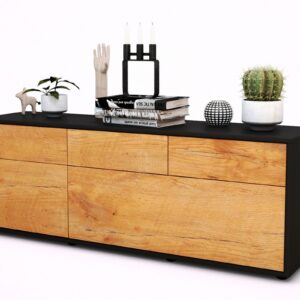 Lowboard Anna | Korpus Anthrazit | Front in Eiche Holz Optik | 136x49x35cm (BxHxT)