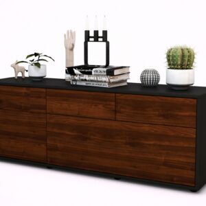 Lowboard Anna | Korpus Anthrazit | Front in Walnuss Holz Optik | 136x49x35cm (BxHxT)