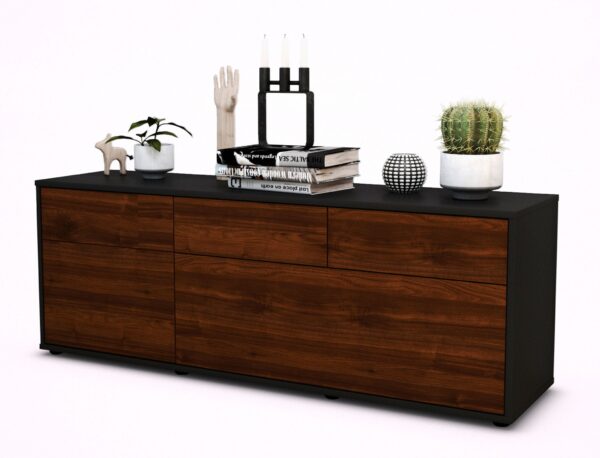 Lowboard Anna | Korpus Anthrazit | Front in Walnuss Holz Optik | 136x49x35cm (BxHxT)