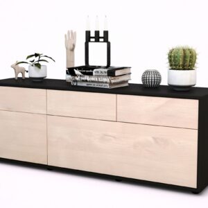 Lowboard Anna | Korpus Anthrazit | Front in Zeder Holz Optik | 136x49x35cm (BxHxT)