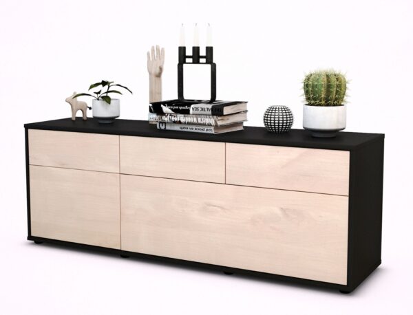 Lowboard Anna | Korpus Anthrazit | Front in Zeder Holz Optik | 136x49x35cm (BxHxT)