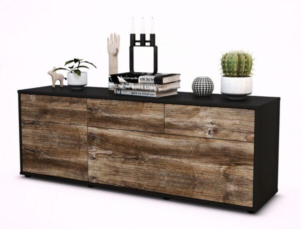 Lowboard Anna | Korpus Anthrazit | Front in Treibholz Holz Optik | 136x49x35cm (BxHxT)