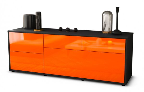 Lowboard Anna | Korpus Anthrazit | Front in Hochglanz Orange | 136x49x35cm (BxHxT)
