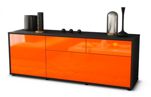 Lowboard Annabell | Korpus Anthrazit | Front in Hochglanz Orange | 136x49x35cm (BxHxT)