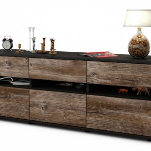 Lowboard Annalena | Korpus Anthrazit | Front in Treibholz Holz Optik | 136x49x35cm (BxHxT)