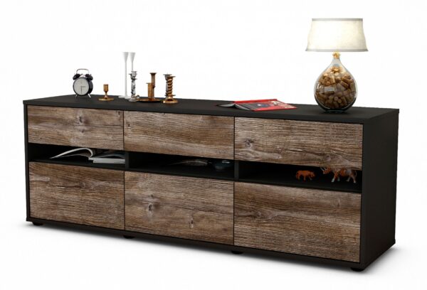Lowboard Annalena | Korpus Anthrazit | Front in Treibholz Holz Optik | 136x49x35cm (BxHxT)