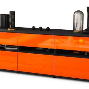 Lowboard Annalena | Korpus Anthrazit | Front in Hochglanz Orange | 136x49x35cm (BxHxT)