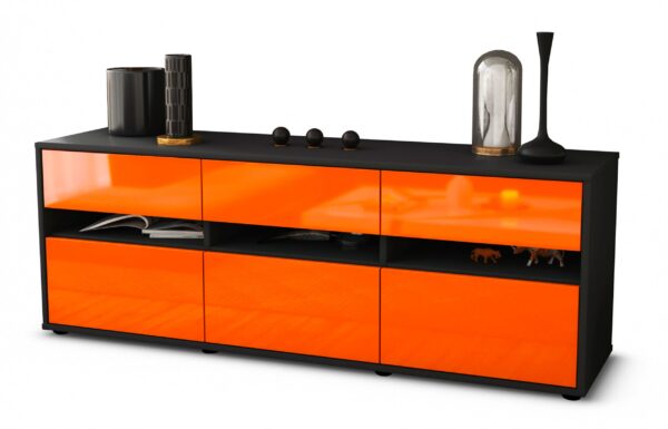 Lowboard Annalena | Korpus Anthrazit | Front in Hochglanz Orange | 136x49x35cm (BxHxT)