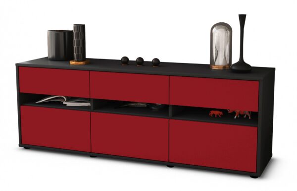 Lowboard Annalena | Korpus Anthrazit | Front in Bordeaux | 136x49x35cm (BxHxT)