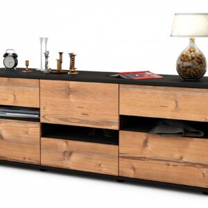 Lowboard Annalisa | Korpus Anthrazit | Front in Pinie Holz Optik | 136x49x35cm (BxHxT)