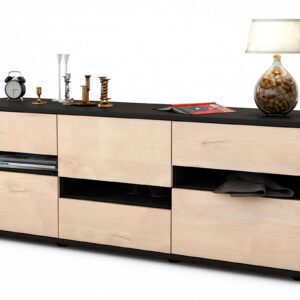 Lowboard Annalisa | Korpus Anthrazit | Front in Zeder Holz Optik | 136x49x35cm (BxHxT)