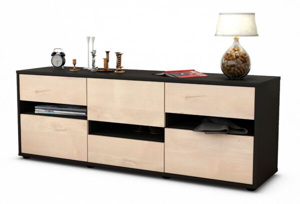 Lowboard Annalisa | Korpus Anthrazit | Front in Zeder Holz Optik | 136x49x35cm (BxHxT)