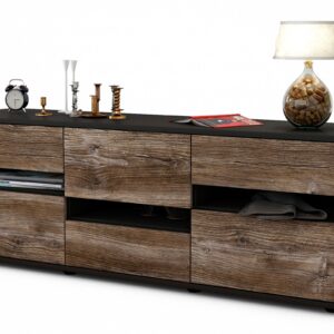 Lowboard Annalisa | Korpus Anthrazit | Front in Treibholz Holz Optik | 136x49x35cm (BxHxT)