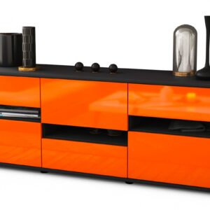 Lowboard Annalisa | Korpus Anthrazit | Front in Hochglanz Orange | 136x49x35cm (BxHxT)