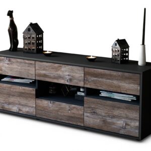 Lowboard Annamaria | Korpus Anthrazit | Front in Treibholz Holz Optik | 136x49x35cm (BxHxT)