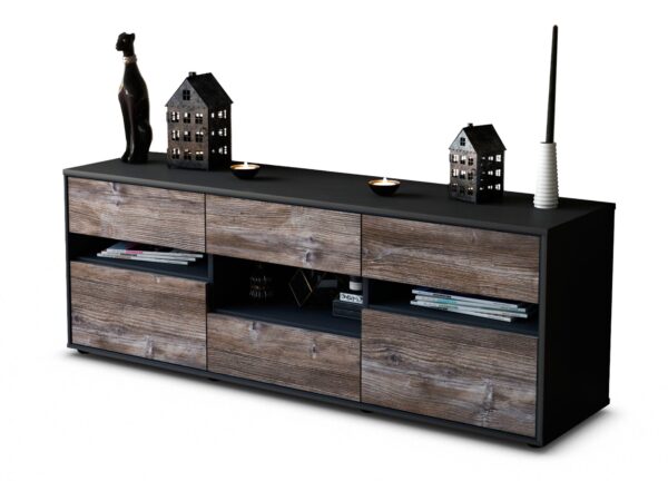 Lowboard Annamaria | Korpus Anthrazit | Front in Treibholz Holz Optik | 136x49x35cm (BxHxT)