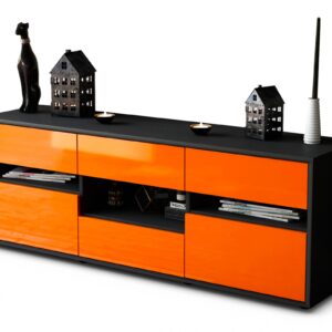 Lowboard Annamaria | Korpus Anthrazit | Front in Hochglanz Orange | 136x49x35cm (BxHxT)
