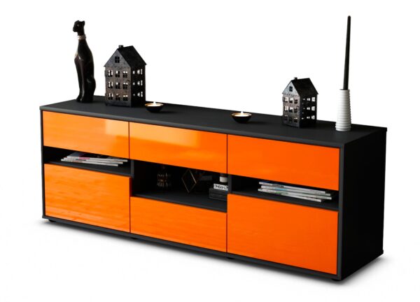 Lowboard Annamaria | Korpus Anthrazit | Front in Hochglanz Orange | 136x49x35cm (BxHxT)