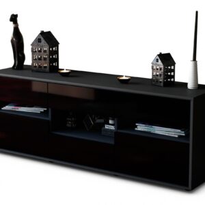 Lowboard Annamaria | Korpus Anthrazit | Front in Hochglanz Schwarz | 136x49x35cm (BxHxT)