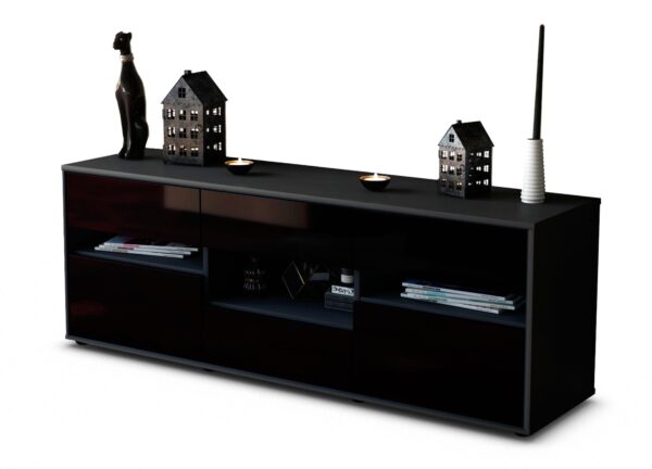Lowboard Annamaria | Korpus Anthrazit | Front in Hochglanz Schwarz | 136x49x35cm (BxHxT)