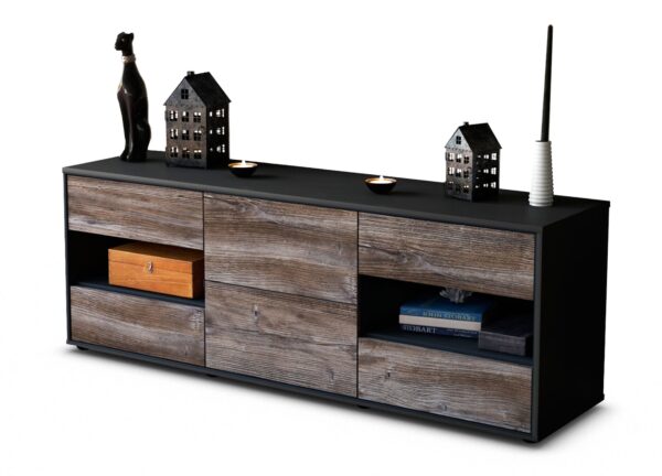 Lowboard Anni | Korpus Anthrazit | Front in Treibholz Holz Optik | 136x49x35cm (BxHxT)