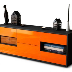 Lowboard Anni | Korpus Anthrazit | Front in Hochglanz Orange | 136x49x35cm (BxHxT)