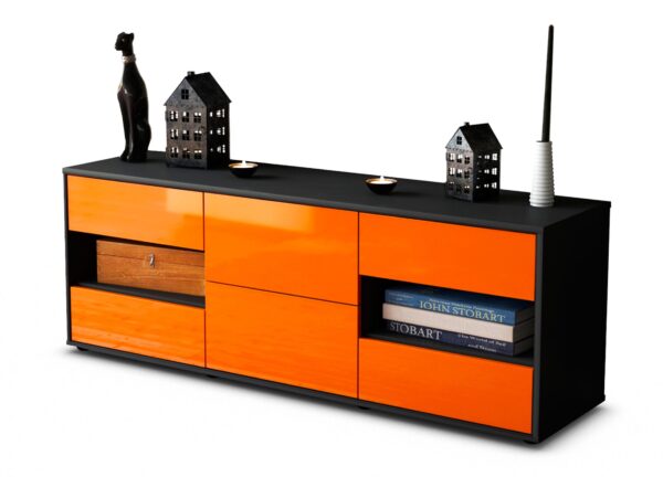 Lowboard Anni | Korpus Anthrazit | Front in Hochglanz Orange | 136x49x35cm (BxHxT)