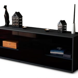 Lowboard Anni | Korpus Anthrazit | Front in Hochglanz Schwarz | 136x49x35cm (BxHxT)