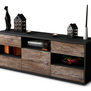 Lowboard Annina | Korpus Anthrazit | Front in Treibholz Holz Optik | 136x49x35cm (BxHxT)