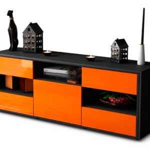 Lowboard Annina | Korpus Anthrazit | Front in Hochglanz Orange | 136x49x35cm (BxHxT)