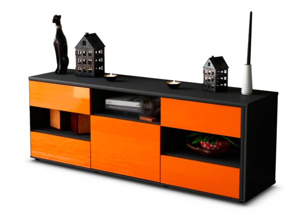 Lowboard Annina | Korpus Anthrazit | Front in Hochglanz Orange | 136x49x35cm (BxHxT)
