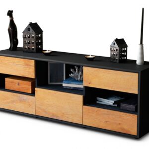 Lowboard Annunziata | Korpus Anthrazit | Front in Eiche Holz Optik | 136x49x35cm (BxHxT)