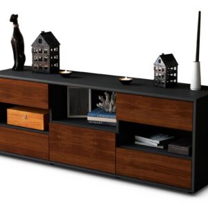 Lowboard Annunziata | Korpus Anthrazit | Front in Walnuss Holz Optik | 136x49x35cm (BxHxT)