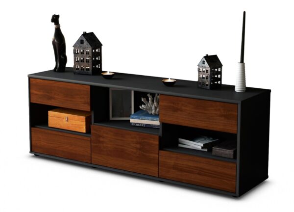 Lowboard Annunziata | Korpus Anthrazit | Front in Walnuss Holz Optik | 136x49x35cm (BxHxT)
