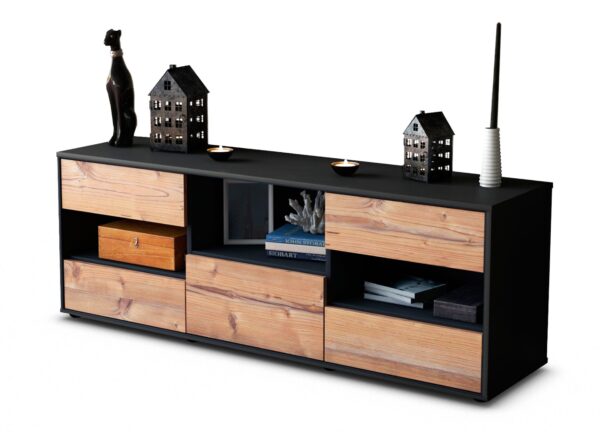 Lowboard Annunziata | Korpus Anthrazit | Front in Pinie Holz Optik | 136x49x35cm (BxHxT)