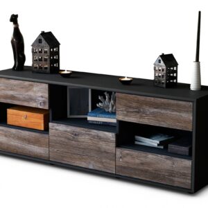 Lowboard Annunziata | Korpus Anthrazit | Front in Treibholz Holz Optik | 136x49x35cm (BxHxT)