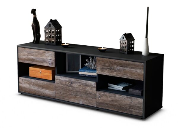 Lowboard Annunziata | Korpus Anthrazit | Front in Treibholz Holz Optik | 136x49x35cm (BxHxT)