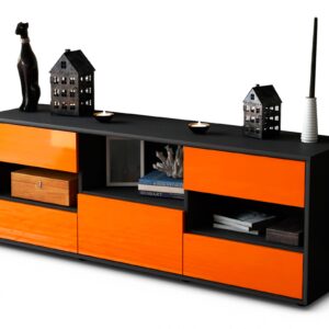 Lowboard Annunziata | Korpus Anthrazit | Front in Hochglanz Orange | 136x49x35cm (BxHxT)