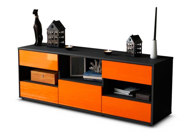 Lowboard Annunziata | Korpus Anthrazit | Front in Hochglanz Orange | 136x49x35cm (BxHxT)