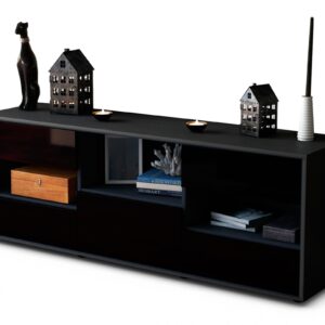 Lowboard Annunziata | Korpus Anthrazit | Front in Hochglanz Schwarz | 136x49x35cm (BxHxT)