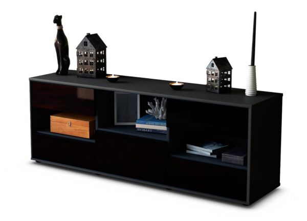 Lowboard Annunziata | Korpus Anthrazit | Front in Hochglanz Schwarz | 136x49x35cm (BxHxT)