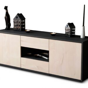 Lowboard Antonella | Korpus Anthrazit | Front in Zeder Holz Optik | 136x49x35cm (BxHxT)