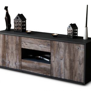 Lowboard Antonella | Korpus Anthrazit | Front in Treibholz Holz Optik | 136x49x35cm (BxHxT)