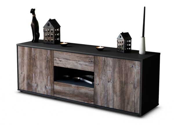 Lowboard Antonella | Korpus Anthrazit | Front in Treibholz Holz Optik | 136x49x35cm (BxHxT)