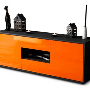 Lowboard Antonella | Korpus Anthrazit | Front in Hochglanz Orange | 136x49x35cm (BxHxT)