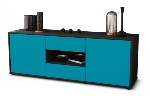 Lowboard Antonella | Korpus Anthrazit | Front in Türkis | 136x49x35cm (BxHxT)